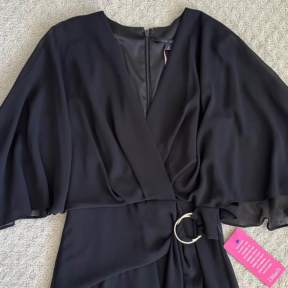 Alex Marie Carissa Chiffon Flutter Sleeve V-Neck Dress Black 2 Classic Party NWT - Picture 4 of 15